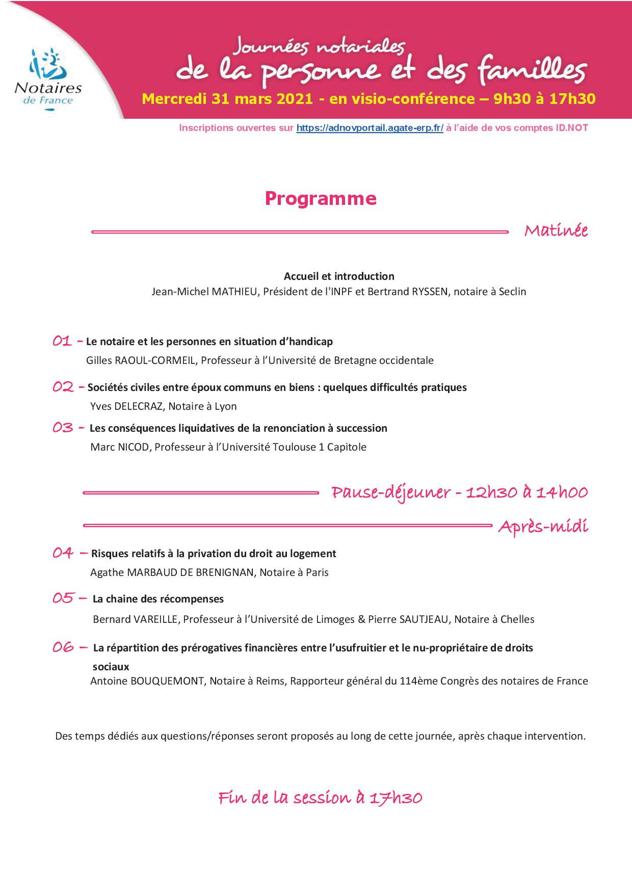 JNPF - Programme définitif