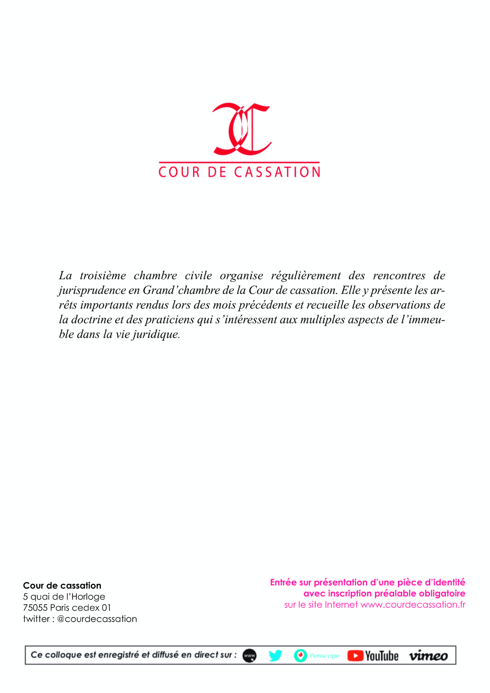 Cour de cassation Rencontre de jurisprudence autour du droit immobilier jeudi 30 janvier 2020